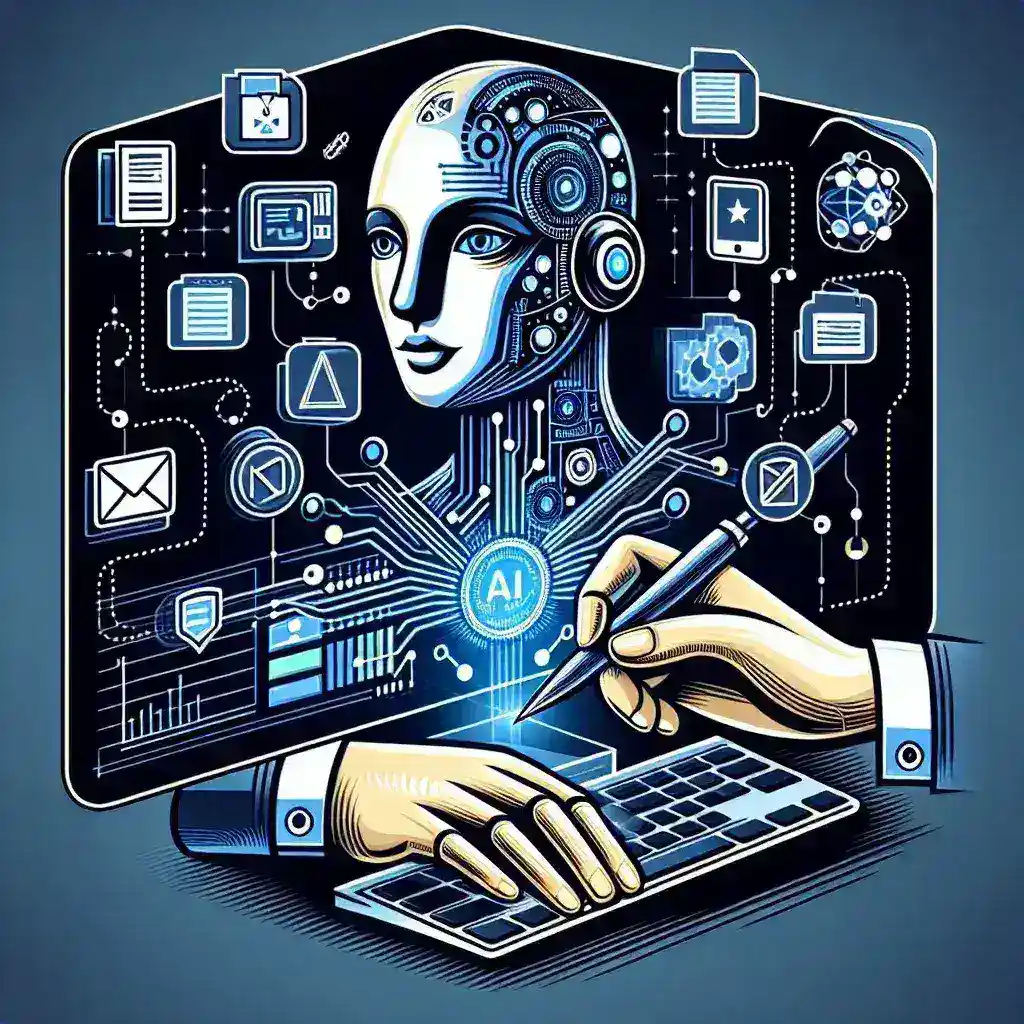 "Ilustrasi fitur Microsoft Copilot AI yang diintegrasikan ke dalam aplikasi Office Standar seperti Word, Excel, dan PowerPoint, menunjukkan cara teknologi AI meningkatkan produktivitas pengguna."