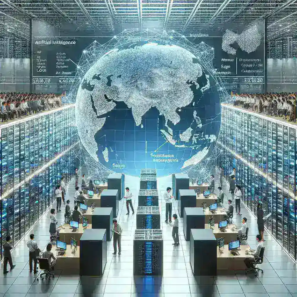 "Ilustrasi pusat data AI-Ready terbesar kedua di ASEAN dengan kapasitas meningkat 268 persen, menampilkan infrastruktur canggih dan teknologi canggih di Indonesia."