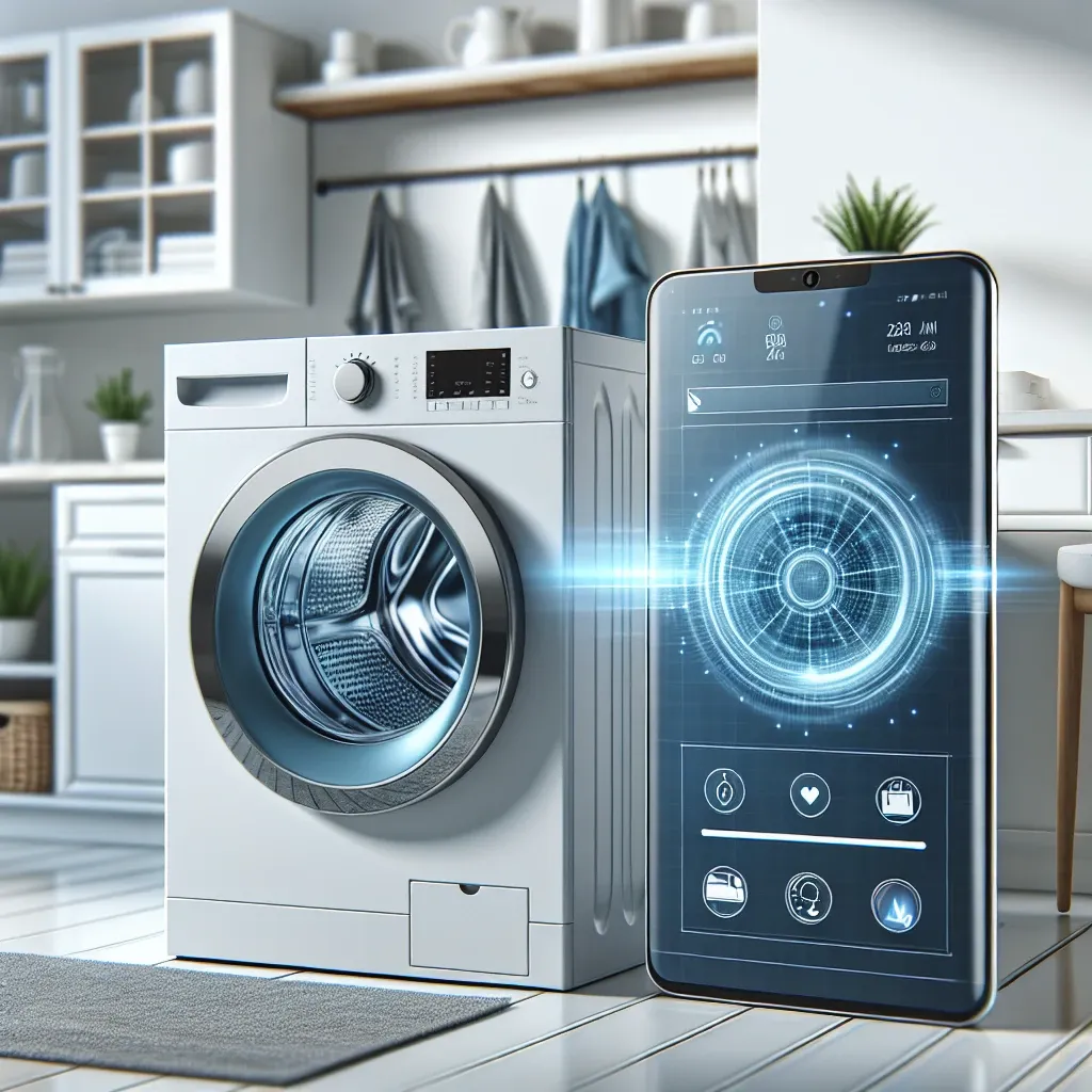 "Sharp Lavadora Cerdas terbaru dengan kontrol melalui aplikasi seluler, menampilkan desain modern dan fitur canggih untuk pengalaman mencuci yang lebih efisien."