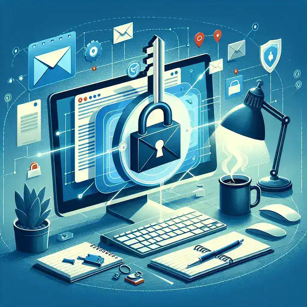 "Microsoft logo with a background featuring digital security icons, illustrating the announcement of Passkey support activation for all Outlook accounts."